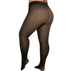 Delcast 플러스 사이즈 플리스 안감 타이츠 여성용 - 인조 반투명 시어 따뜻한 보온 팬티 스타킹 레깅스 겨울용 블랙+브라운.