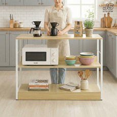JS리빙 주방 홈바 테이블 수납장 1000 원목 보조 조리대 3단 부엌 인테리어 다용도 정리대 선반 1인 아일랜드 밥솥 오븐 다이 미니 식탁 렌지대 ML-AFW04504540, 상세참고