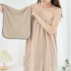 골프샤워가운 헤어타올 세트 극세사 목욕가운, 베이지, 1개