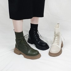 키미 소가죽 니트스판 레이스업 통굽 키높이 워커 5cm