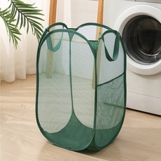 이지유 접이식 메쉬 빨래 바구니 원터치 세탁 보관 햄퍼, 그린