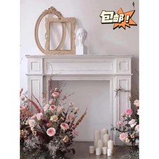 【可開發票】美式復古原木色壁爐架白色裝飾架婚禮擺架客廳展示民宿玄關隔斷台, 有釘眼和天然樹疤