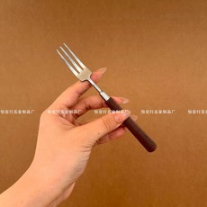 304不鏽鋼木柄餐具 叉子 勺子 西餐牛排甜品適用, 茶叉, 1個