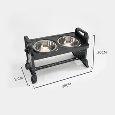 寵物碗架 寵物餐桌 狗碗護頸 狗狗飯盆碗架 不銹鋼加高架 大型犬, 黑色【四檔調節款】,不銹鋼碗, 1個