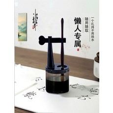 다기능 붓걸이 세척통 보습 보관함 서예 붓통 건조방지 세척기, 일회용 펜 홀더 브라운