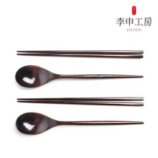 이신공방 국산 정제옻칠 몽돌 나무수저 세트 (케이스포함), 2세트, 수저세트(숟가락+젓가락), 정제흑칠 2세트, 수저세트(숟가락+젓가락), 정제흑칠