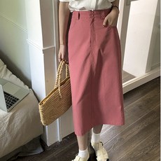 Hooozen 하이 웨이스트 스트레이트 여성 롱스커트