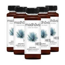 MADHAVA 앰버 아가베 액상 설탕 블루 넥타 비GMO 천연 감미료 클린 드링크 믹스 11.75단위온스 병 6팩