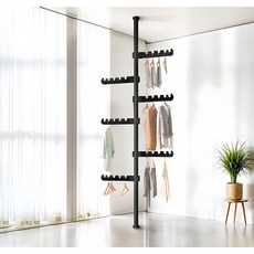 MEFUN 폴행거 무타공 빨래건조대 스탠드형 빨래건조대 접이식 폴행거 높이조절 일자식 옷걸이 접이식날개 공간절약 튼튼한행거, 블랙