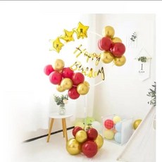 풍선 기둥 스탠드 생일 파티 장식 도구 공기 주입식 링 축제 선물, 1개, 35. 원형 기둥 - 럭셔리 레드 골드 별 모델