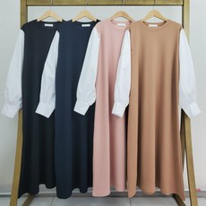 마더라이크 임산부 긴팔 퍼프 배색 롱원피스