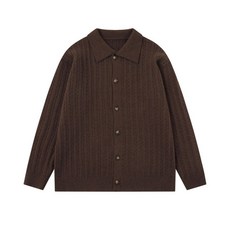 【美式街潮】針織衫外套 毛衣 男款毛衣 針織開衫 翻領毛衣 寬鬆坑條設計 單排扣長袖 春秋季外搭 休閒百搭