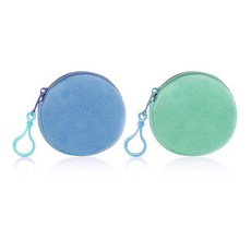 [ 1065962 ] 아디스타일리노 동전 지갑 2개 패션 소프트 플러시 라운드 파우치 휴대용 소형 변경 지갑 카라비너 포함 귀여운 지퍼 블루와 그린 모던