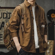 襯衫男上衣外套男美式工裝襯衫秋季新款寬鬆日系復古休閒長袖襯衣