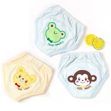 꼬꼬몽 유아 여아 남아 5중 순면 배변훈련팬티 3장세트, 1세트, 원숭이