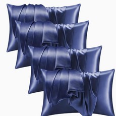 새틴 베개 커버 2개 세트 - 머리카락과 피부를 위한 실키 커버 봉투 클로저가 있는 실크 커버와 유사한 2팩 여성 남성용 선물 (2 블랙 표준) FLCA 129679 8, 4, 네이비