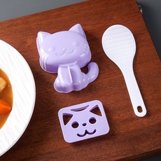 貓咪造型飯模 蓋飯模 造型模具 飯糰模型 咖哩飯, 1個, 紫色3件組, 紫色