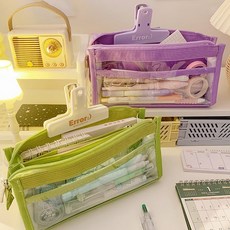 대용량 6단 투명 심플 파우치 필통 ver 2.0, 퍼플, 퍼플, 1개