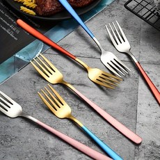 쿠코아 컬러 긴 손잡이 304 스테인리스 포크 6P 세트, 6개, 20.7*2.5cm 혼합 컬러