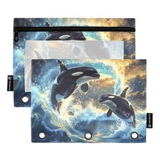 MUCEXQQ 2팩 3링 바인더 펜슬 파우치 축구용 케이스 펜슬백 지퍼 사무용품용 투명 PVC 포켓, color 4