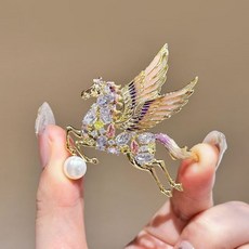 輕奢彩鑽飛馬胸針 復古氣質西裝大衣裝飾胸花 小眾設計, 馬上來財【白鑽】,胸針, 1個