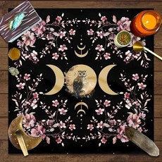 타로 카드 식탁보 꽃 달 삼중 올빼미 장식 제단 요술 점성술 1pc, 50x50cm, JP134