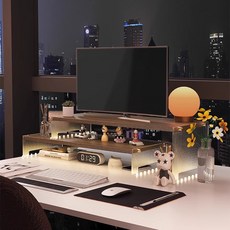 온메이드 우드 아크릴 컴퓨터 모니터 받침대 2단 MD-10, 블랙브라운