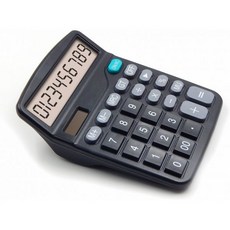 OFFDIX 사무용 데스크탑 계산기 태양열 배터리 이중 전원 전자 휴대용 12자리 대형 LCD 디스플레이 1970939, Black