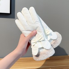 JA ACTIVE 秋冬保暖手套 女士加絨加厚防風觸屏手套, 耳朵款-【米白色】