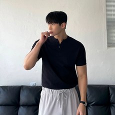 ANYOU 남자반팔티 머슬핏 고급 브이넥니트 티셔츠 어깨가넓어보이는옷