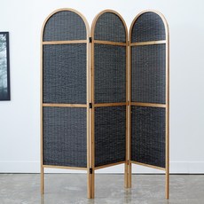 리비니아 발리풍 라운드 원목프레임 공간분리 스탠드 파티션 접이식 인테리어 가림막 가벽, XGB-18 발리, 3단, 블랙