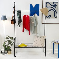 (1단) 모던와이드 철제 이동식 트롤리 옷 행거, 크림화이트