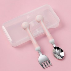 분홍 폴리 유아용 캔디 수저포크 캐릭터 세트, 상세페이지 참조, 1개