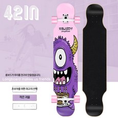 스케이트보드 남녀 더블로커 프로 댄스보드 4륜 롱보드 플래시 양면 패턴 보드 크루징 입문용 롱보드 전동 댄싱 다운힐 초보자 트릭 장거리 롱보드 안정감 남성용 여성용 청소년 성인보드, 1개, 핑크퍼플