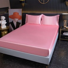 아이스 실크 여름 침대 시트 폴리에스터 새틴 장착 탄성 밴드 단색 커버, 2 pillowcase48x74cm, yuse