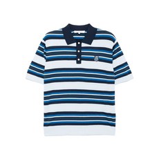 메종키츠네 볼드 폭스 헤드 패치 파인 거즈 스트라이프 폴로 셔츠