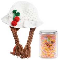 ebbmdalda 櫻桃圖案假髮帽+橡皮筋