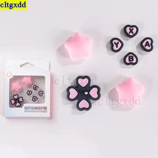 Cltgxdd 1 스위치/OLED 게임 콘솔용 실 버튼 썸 그립 조이스틱 캡 D패드 크로스 키 화살표 ABXY 스티커, 05 Pink black