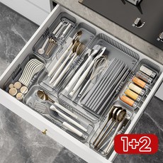 Shipshape 투명칸조절 커트러리 수저 분리함 주방서랍 서랍수저정리함 조절 가능, 1세트, 투명색