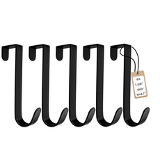 Haihomebest 오버 더 도어 후크 2팩(L=17.8cm(7인치)) 오버 도어 행거 수건 코트 모자 욕실 침실 주방 거실의 가방을 위한 튼튼한 드릴 필요 없, Black(5 Pack 4.7")