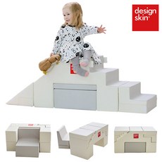 design skin 韓國四合一兒童桌椅溜滑梯變形沙發桌椅 兒童書桌 兒童沙發 寶寶學坐椅 摺疊椅, 灰色, 1套