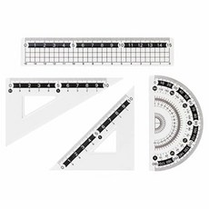 자 규 세트 4점 세트 15cm 직정규 삼각자 분도기 그리드 자 지퍼백 포함 투명 학생용