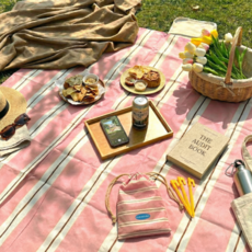 DUGN 초경량 휴대용 방수 스트라이프 감성 피크닉매트 돗자리, 분홍이