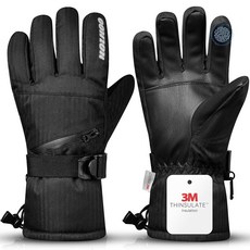 HOIHOO 스노우 장갑 - 3M 신슐레이트 방수 겨울 스노우보드 장갑 남성 및 여성용 추운 날씨용 스키 (블랙-1 라지) 121017