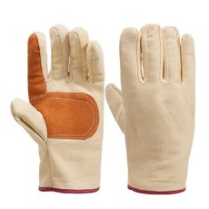 廣隆掌心加厚帆布手套 耐磨耐熱勞保手套 電焊電機機械工作防護手套, 1套, 米黃