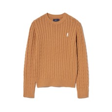 예일 YALE 우먼즈 케이블 라운드 니트_카멜