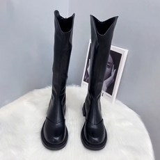 Cwadun 여성 소형 기사 부츠 신축성 있는 슬림 부츠, 블랙, 35