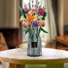 繁花永生花拼插積木玫瑰花束拼裝擺件，小顆粒積木花束，兒童玩具女生母親節禮物，客廳桌面擺件, 1:1復刻花束