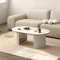 프롬홈 스테이 템바보드 수납형 거실 소파 테이블 1000 방문설치, 화이트