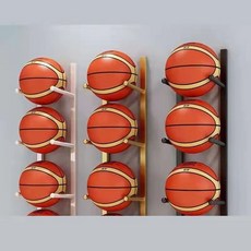 籃球收納架 壁掛免打孔 足球收納架 排球架 置球架 墻上幼兒園籃球足球壁掛擺架展示架 家用置物架, 金色,三層, 1個